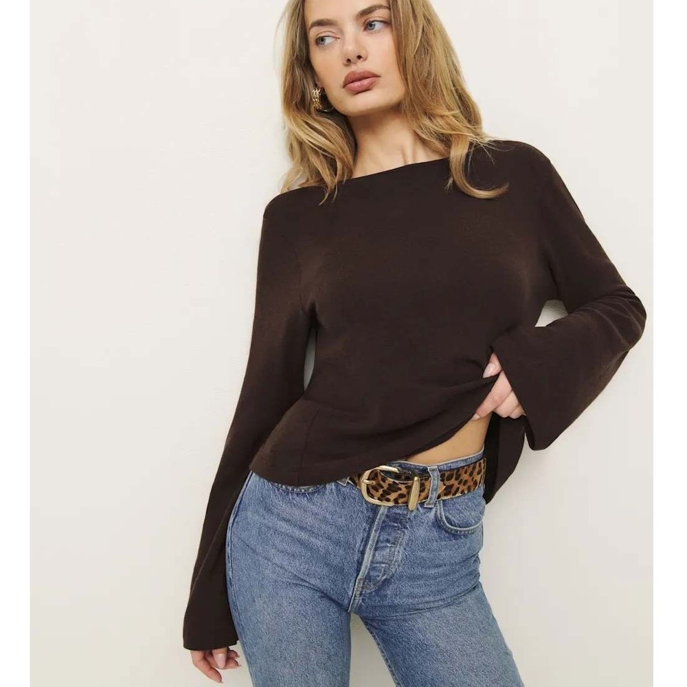 Reformation Brown Eternity Knit Long Sleeve Top Bell Sleeve Mole Size Small